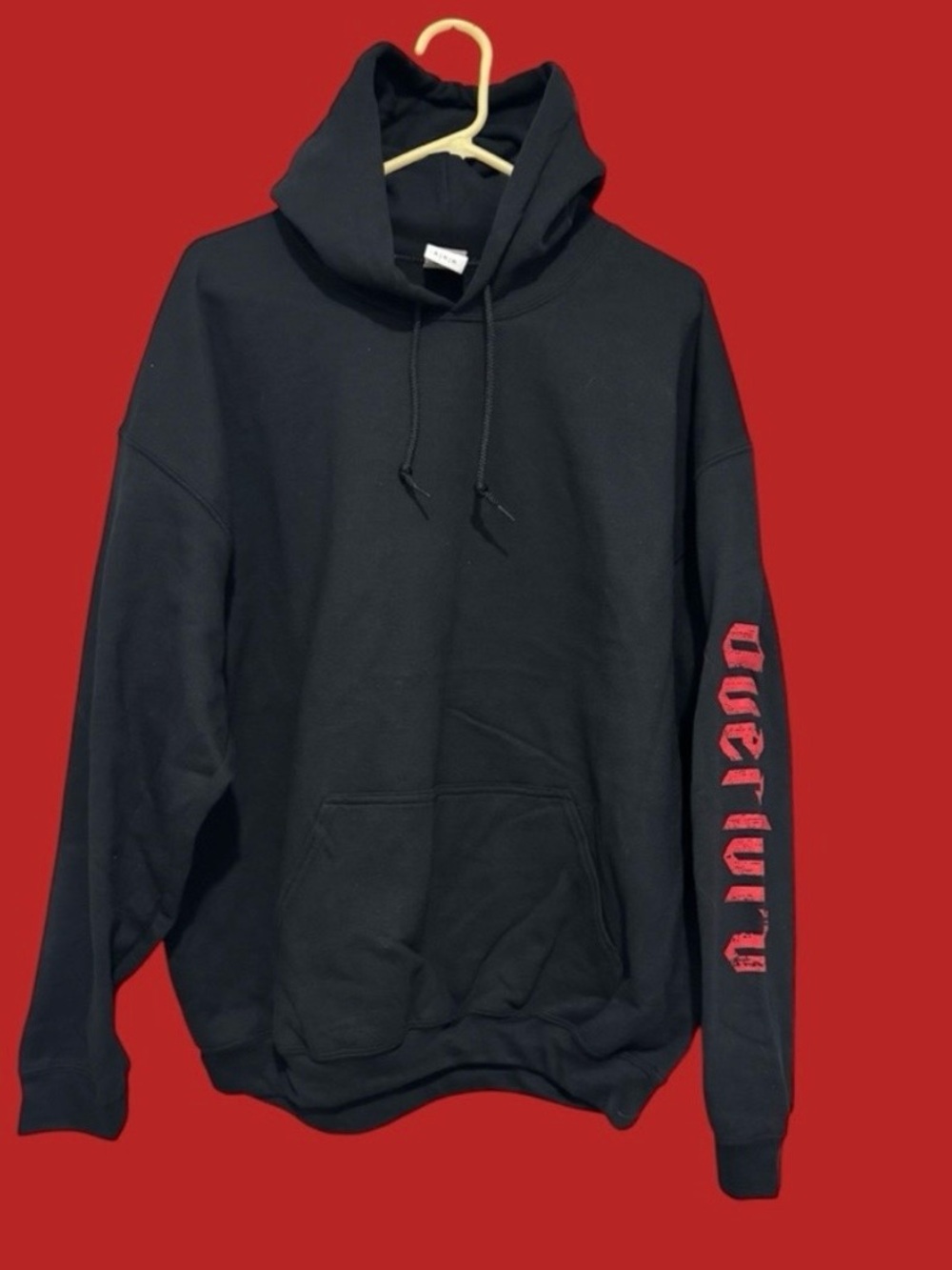 Overlord Gildan Men’s Black Hoodie with Red Sleeve Lettering - Size XL